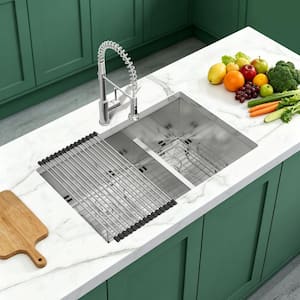 36 in. Undermount Double Bowl (60/40) 16 Gauge Stainless Steel Kitchen Sink with Two 10 in. Deep Basin