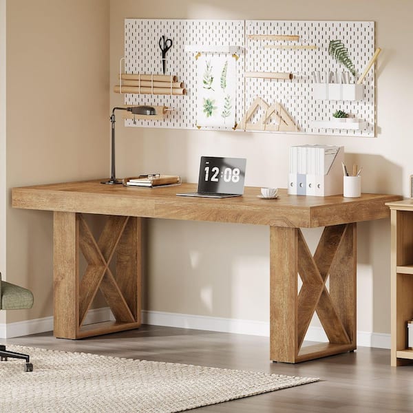 BYBLIGHT Moronia 63 in. Rectangle Light Brown Wood Computer Desk