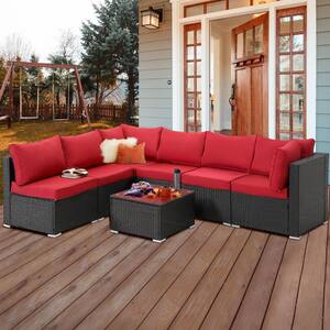 5-Piece Patio Rattan Furniture Set Cushioned Sofa Chair Coffee