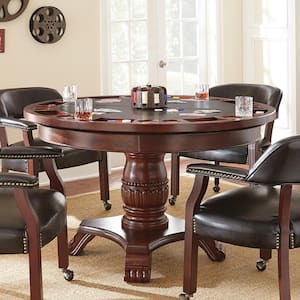 Tournament Pedestal Dining and Game Table with Cherry finish Wood and Brown Game Top - Seats up to 4