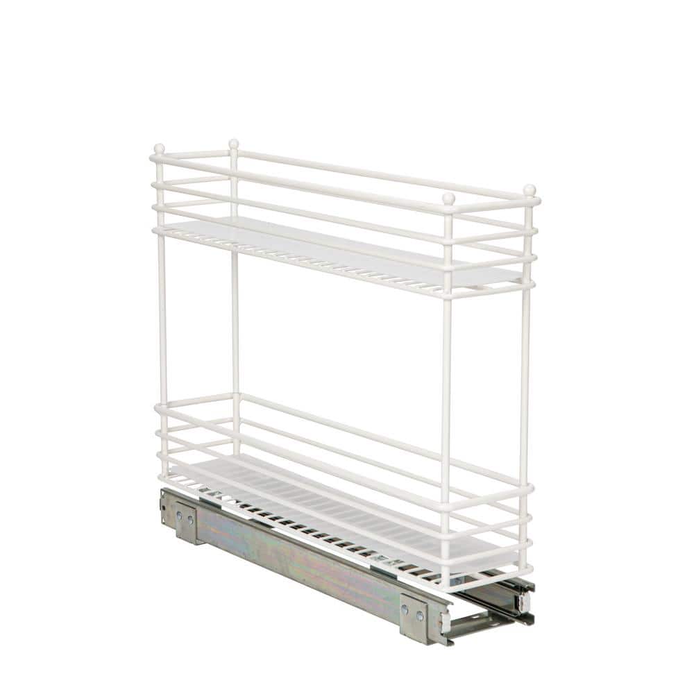 White 2-Tier Steel Pull-Out Cabinet Organizer with Plastic Liners