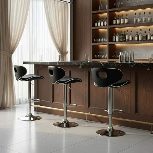 33.5 in. Adria Black Faux Leather Chrome Frame Adjustable Height Bar Stool (Set of 2)