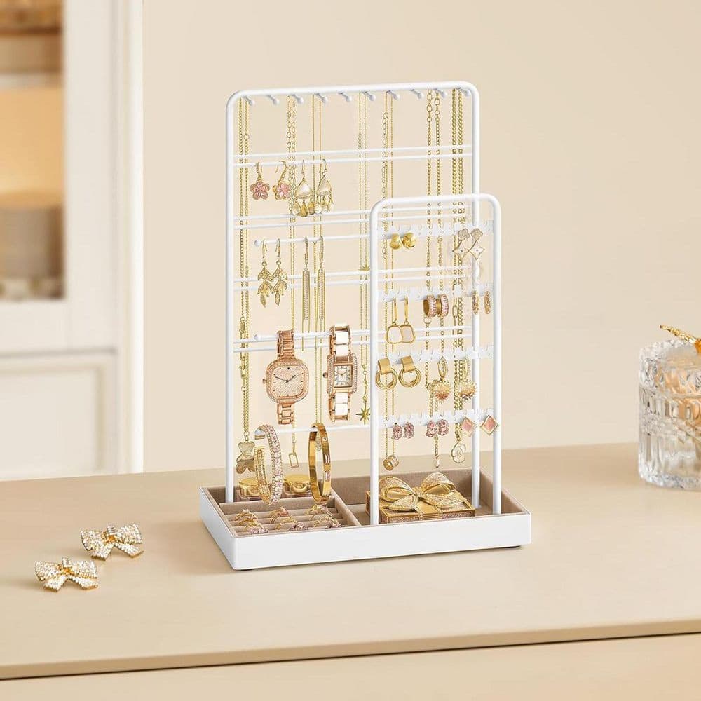 Matte White 9.5 in. x 14 in. Metal Modern Jewelry Organizer Stand