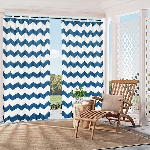 Pro Space Outdoor Curtain for Patio Waterproof Privacy UV Protection for Porch Gazebo Deck Chevron , Navy 50 in. W x 96 in. L