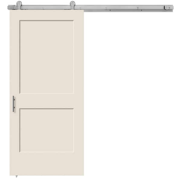 JELD-WEN 36 in. x 84 in. Monroe Primed Smooth Molded Composite MDF Barn Door with Modern Hardware Kit