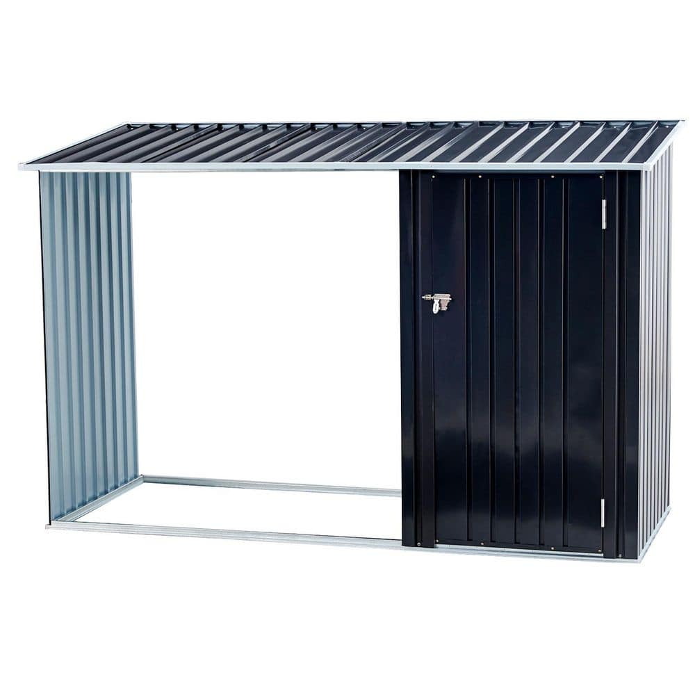 Gray 8 ft. W x 3.4 ft. D All-Weather Metal Storage Shed with Firewood Rack, 2-in-1 Firewood Shelter for Lawn(28 sq. ft.) price history on PriceWatchPro