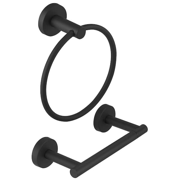 BWE 2-Piece Bath Hardware Set with Towel Ring Toilet Paper Holder Bathroom Towel Holder Set in Matte Black