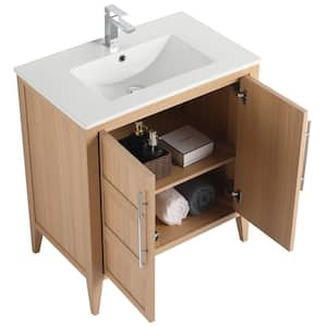 Leafside 30 in. Freestanding Sand Oak Bath Vanity with White Ceramic Sink Top Assembled