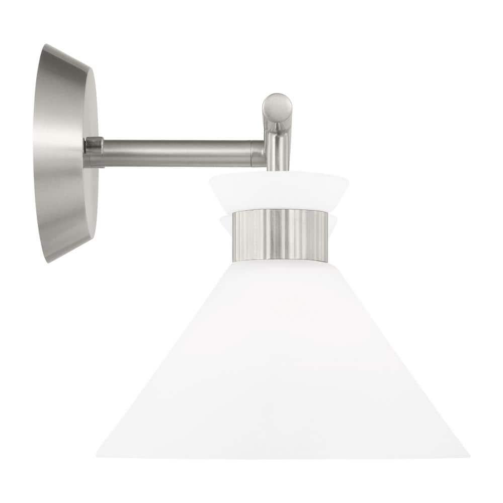 Belcarra Brushed Steel 2-Light Wall Sconce with Etched Glass Shade