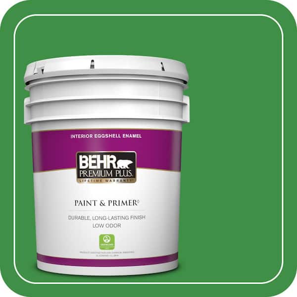 BEHR PREMIUM PLUS 5 gal. #440B-7 Par Four Green Eggshell Enamel Low Odor Interior Paint & Primer
