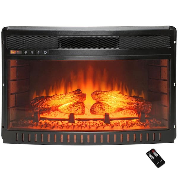 AKDY 25 in. Freestanding Electric Fireplace Insert Heater in Black with Curved Tempered Glass and Remote Control