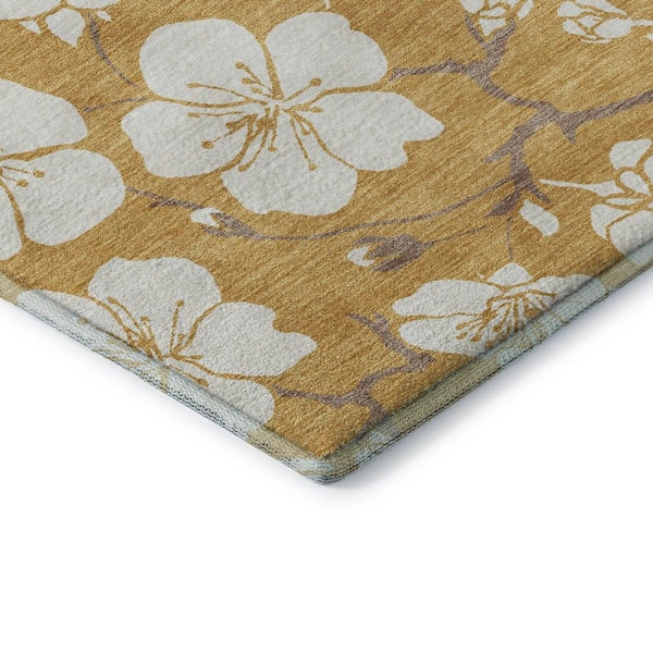 Mayfield Premium Machine Washable Abstract AMF1032 Gold 3 ft. x 4 ft. Area Rug