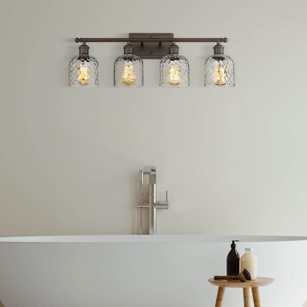 Oil Rubbed Bronze 4-Light Vanity with Clear Hammered Glass Shades