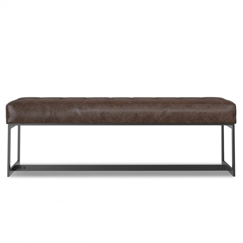 Penelope 56" Brown Faux Leather Metal Frame Ottoman Bench
