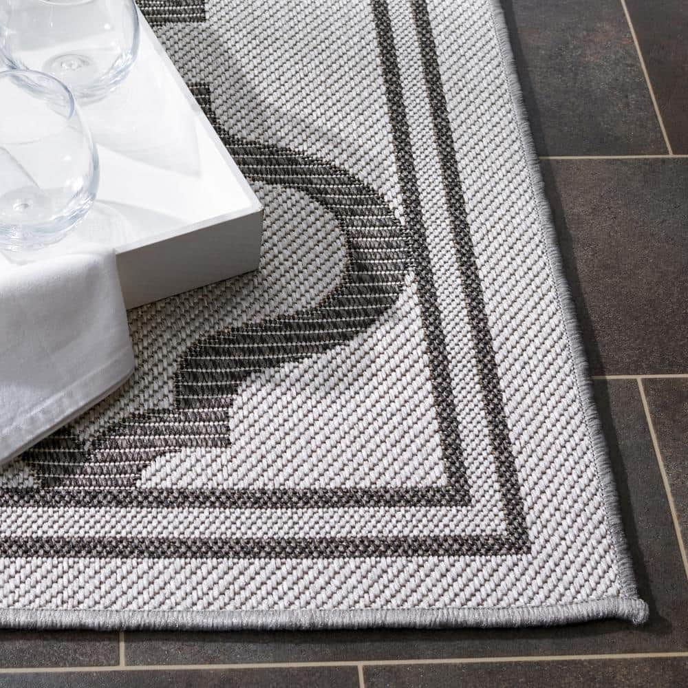 Grey and Brown Geometric Washable Runner Rug 2' x 8'