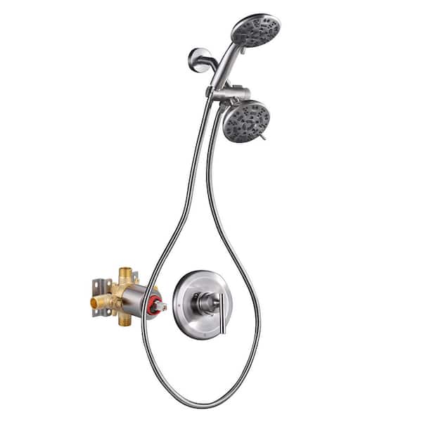 Single Handle 7-Spray Double Shower Heads Shower Faucet 1.8 GPM with Pressure Balance Valve in Brushed Nickel