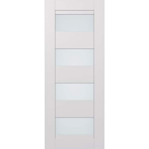 Della N 32 in. x 80 in. No Bore 4-Lite Frosted Glass Bianco Noble Solid Composite Core Wood Interior Door Slab