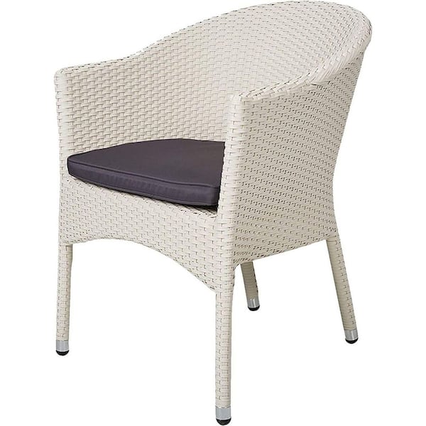 cenadinz White Armchair Wicker Outdoor Dining Chair with Black Cushion