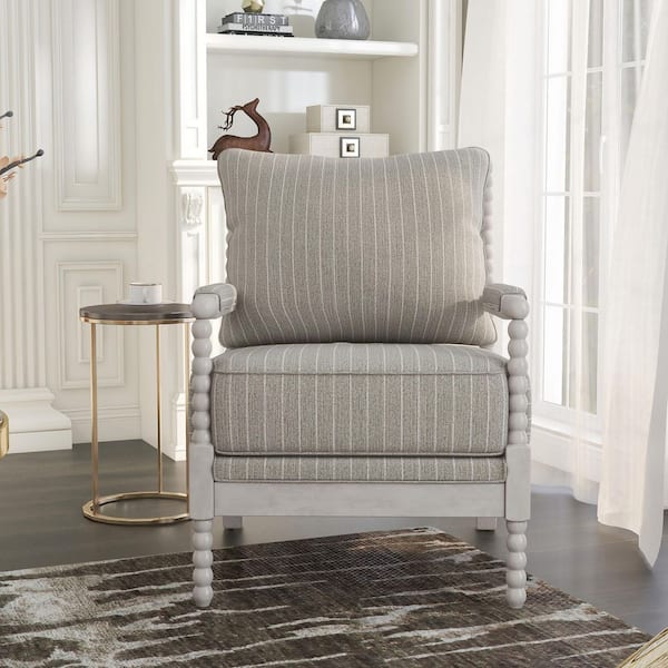 Yankton 31 in. Antique White/Striped Pattern Polyester Arm Chair