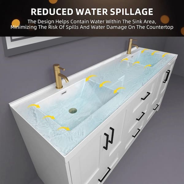 Zeafive Tco 72 in. Wx 22 in. D Solid Surface White