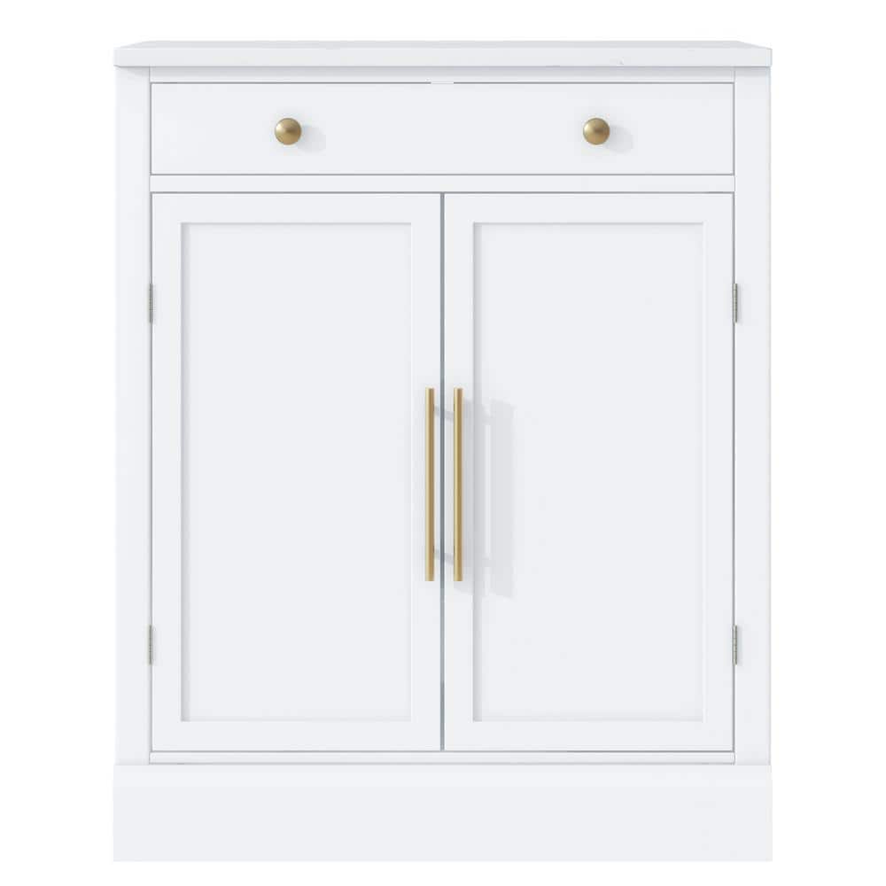 2-Shelf White Freestanding Kitchen Pantry Cabinet with Drawer and 2 Door Sh