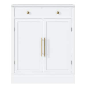 2-Shelf White Freestanding Kitchen Pantry Cabinet with Drawer and 2 Door Shelves