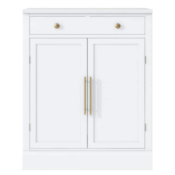 2-Shelf White Freestanding Kitchen Pantry Cabinet with Drawer and 2 Door Shelves