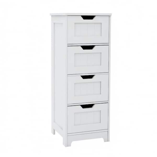 SANFANGIE CL 11.81 in. W x 11.81 in. D x 32.68 in. H White MDF Freestanding Linen Cabinet with 4-Drawers