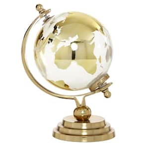 10 in. Gold Aluminum Decorative Globe with Tiered Base