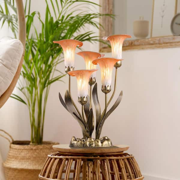 Calla Lilies 5-Light 20 in. Peach/White Hand Blown Glass Desk Lamp