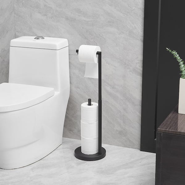 1pc Black Free-standing Toilet Paper Holder With Tray, Stand Up