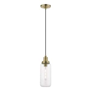 Oakhurst 1-Light Antique Brass Mini Pendant with Clear Glass Shade