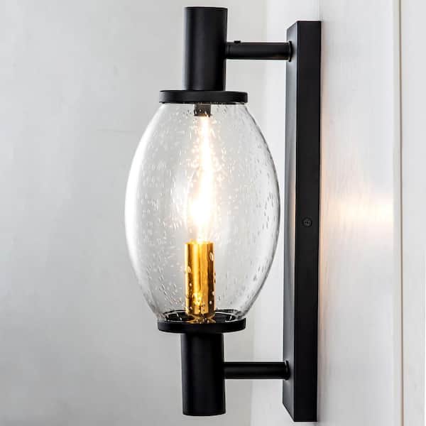 EDISLIVE Tio 1-Light Black and Gold Outdoor Wall Sconce with Seedy Glass
