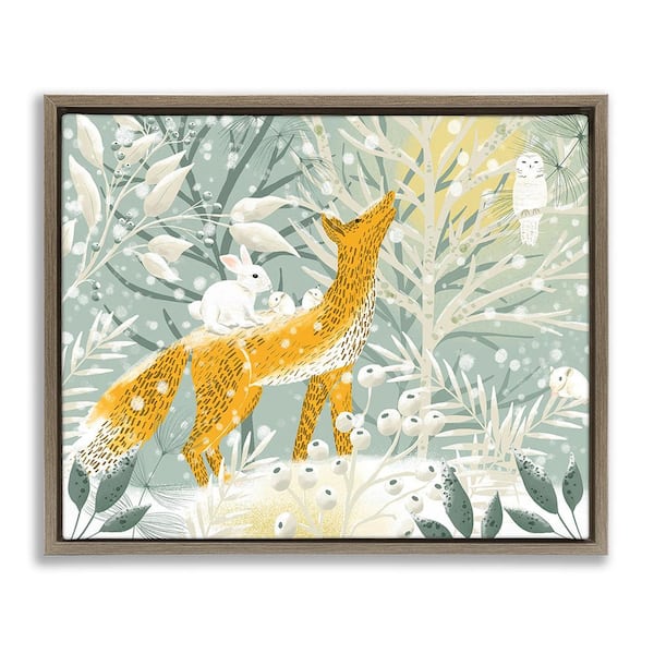 Stupell Industries Winter Forest Animals by Ginger Deverell 1 Piece Floater Frame Graphic Print Animal Poster Art Print 21 in. x 17 in.