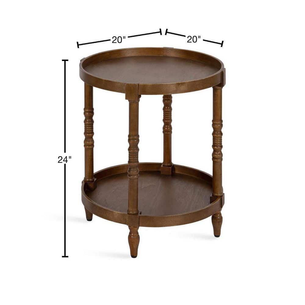 Colonial Rustic Brown Wooden Round Dual-Tier End Table