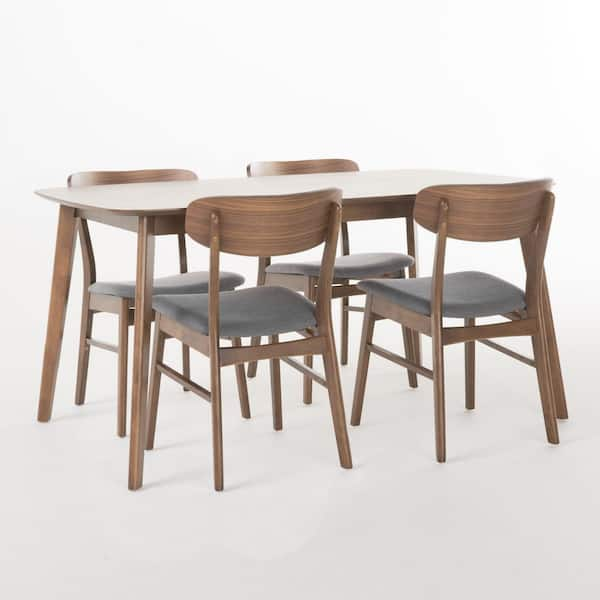 Noble House Lucious 5-Piece Dark Grey and Natural Walnut Dining Set ...