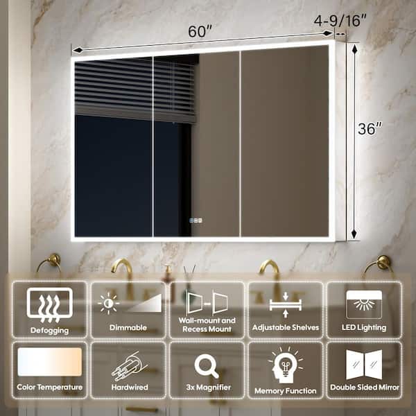 ANGELES HOME 60 in. W x 36 in. H Rectangular Recessed/Surface