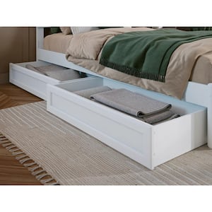 White Mid-Century Modern Solid Wood Twin-Full Under Bed Storage Drawers