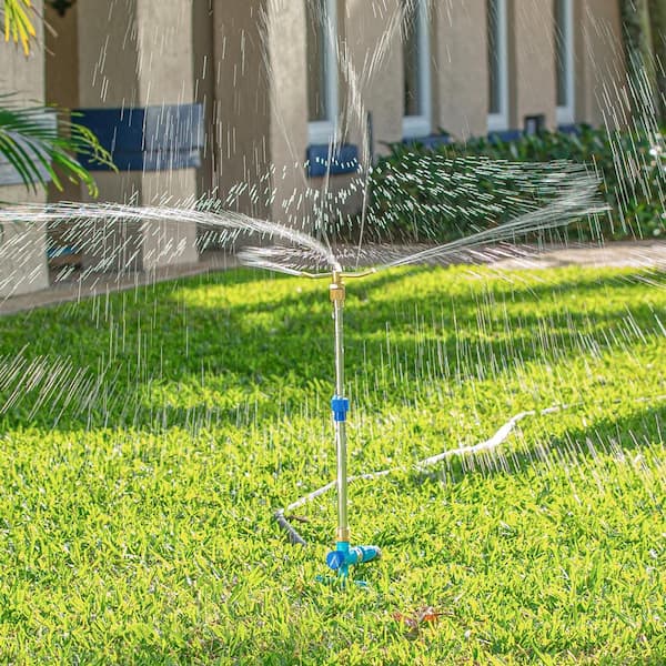 AQUA JOE 360-Degree 3-Arm Brass Rotary Telescoping Sprinkler AJ