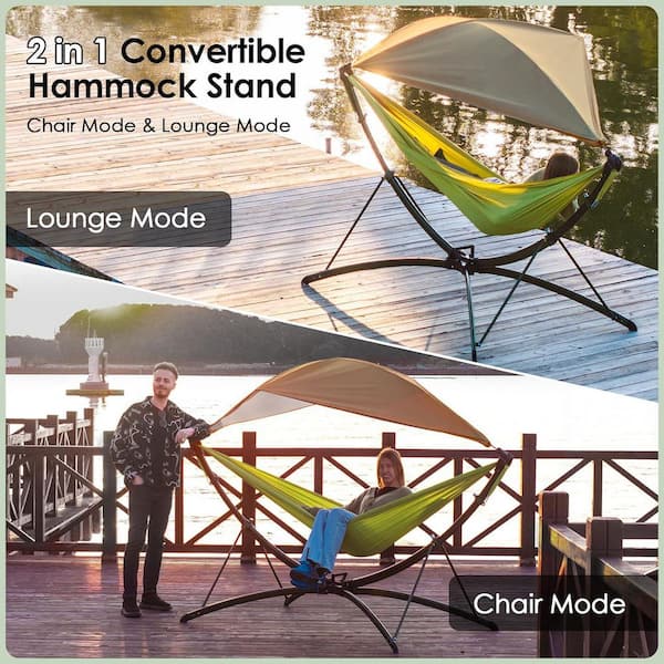 2-Person Hammock Chair with Stand, Adjustable Sunshade Canopy and