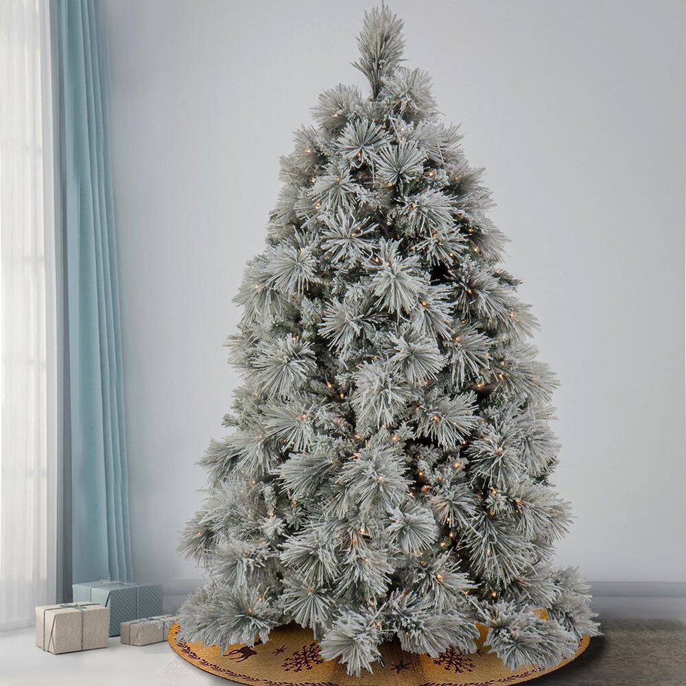 6.5 ft. Pre-Lit Flocked Pine Christmas Tree with Clear Lights