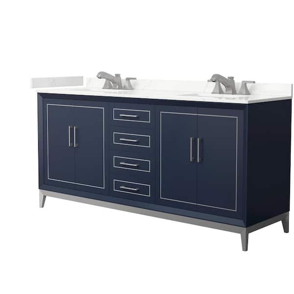 Wyndham Collection Marlena 72 in. W x 22 in. D x 35.25 in. H Double Bath Vanity in Dark Blue with Giotto Quartz Top