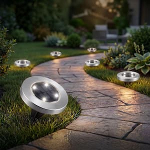 Solar Powered Stainless Steel Outdoor Integrated LED Weather Resistant Swivel Disk Path Lights (10-Pack)
