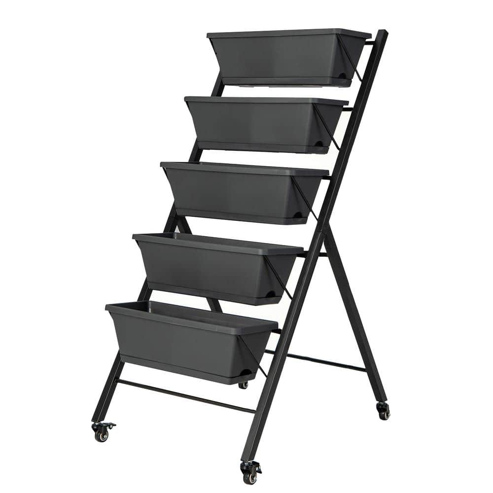 ANGELES HOME 5Tier Black Metal Vertical Raised Garden Bed with Wheels