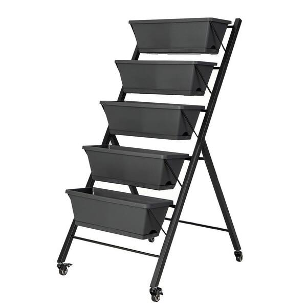 ANGELES HOME 5-Tier Black Metal Vertical Raised Garden Bed with Wheels ...