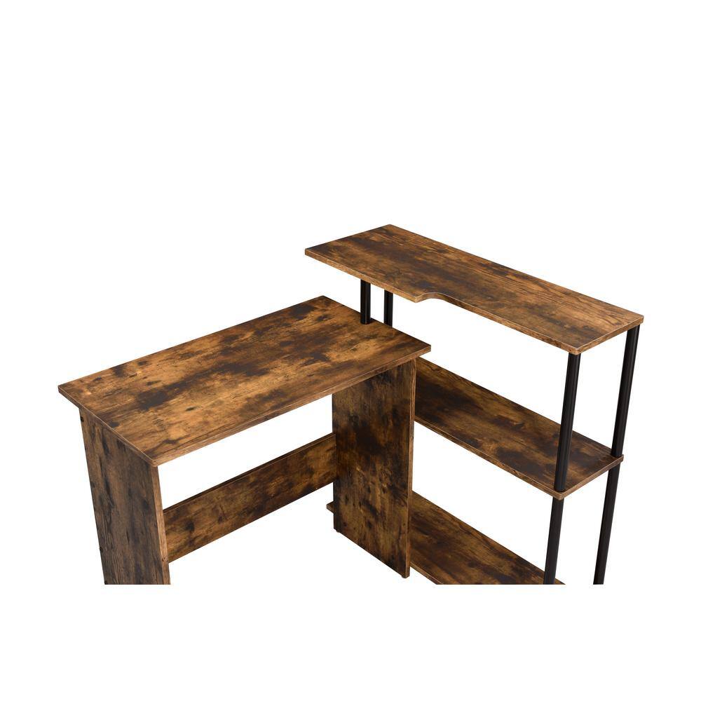 Elegant Black Wood Desk with Built-in Bookshelf and Drawer
