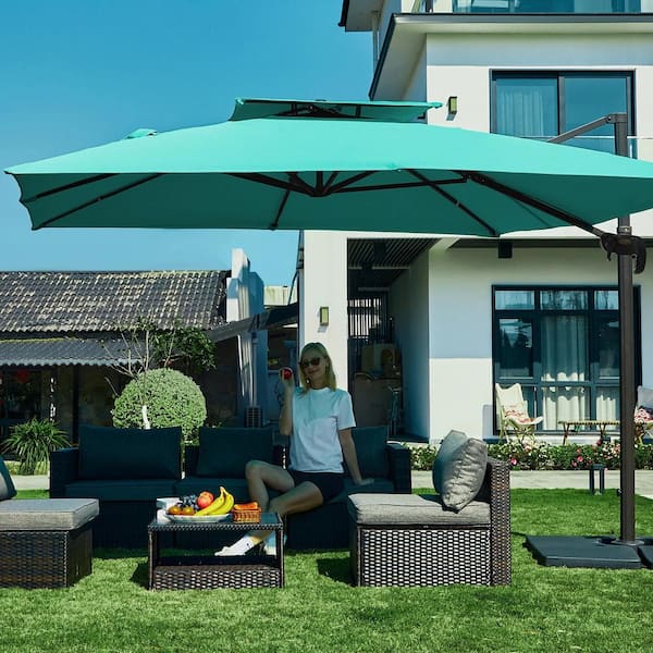 9 ft. x 9 ft. Square Aluminum Cantilever Tilt Patio Umbrella in Peacook Blue