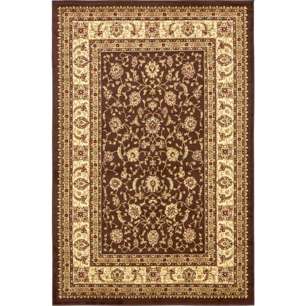 Elegant Brown Synthetic 6' x 9' Easy-Care Rectangular Rug