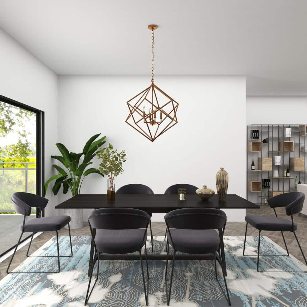 Gold Geometric Metal Chandelier with Link Chain, 25" x 30"