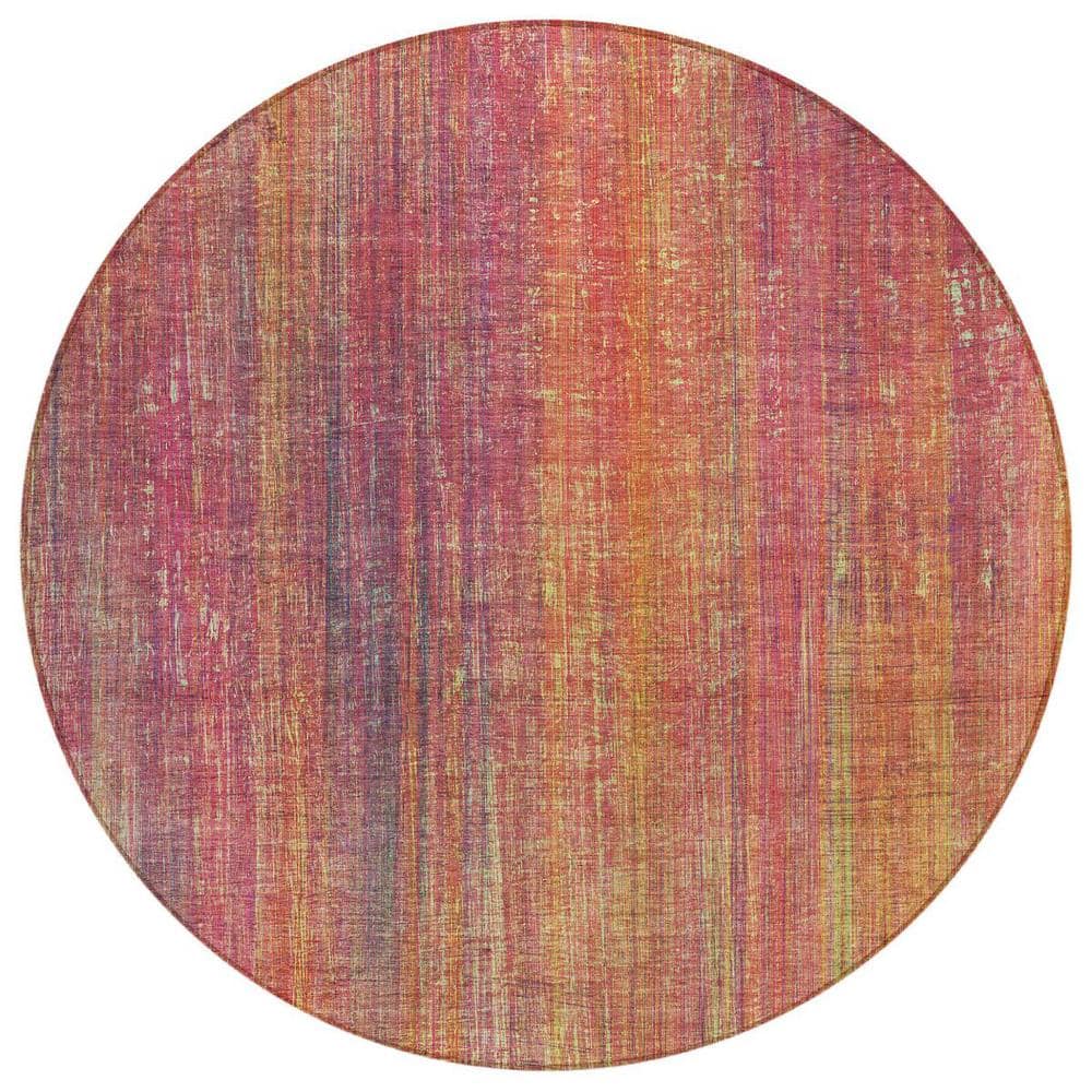 Red and Orange 8 ft. Round Woven Striped Round Indoor/Outdoor Area Rug price history on PriceWatchPro